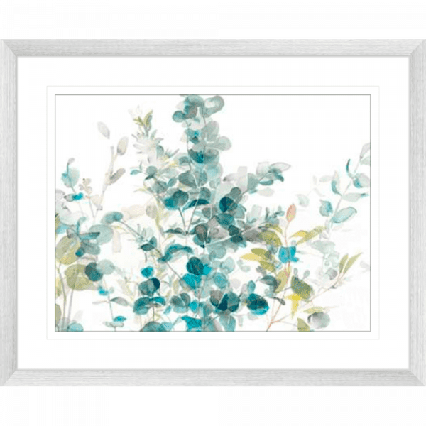 Eucalyptus on White | Silver Framed Artwork