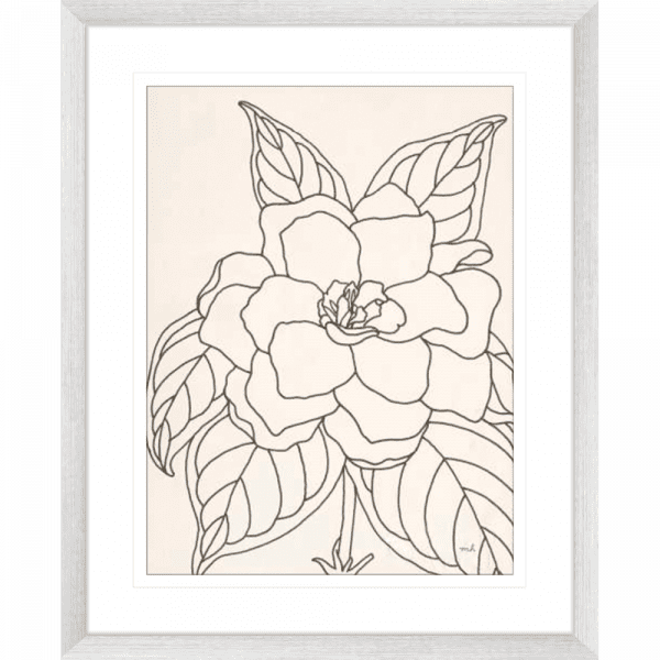 'Gardenia' Line Drawing 01 | Silver Framed Artwork