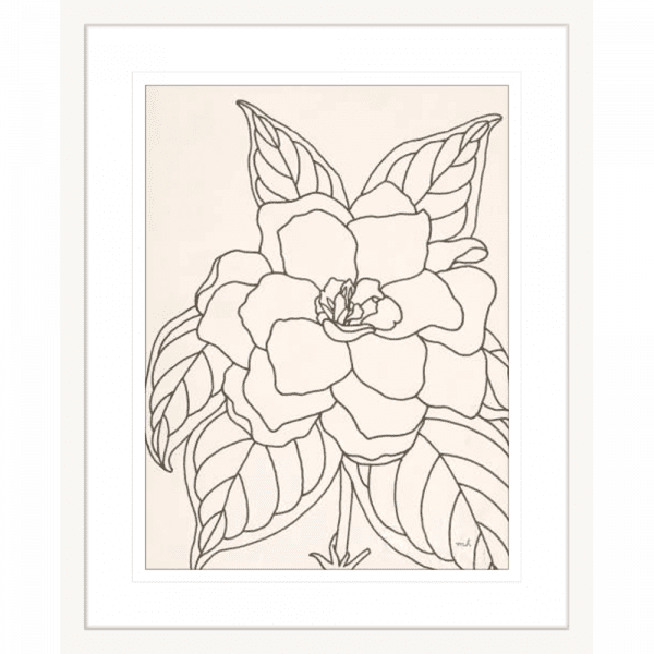 'Gardenia' Line Drawing 01 | White Framed Artwork