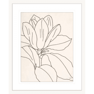 'Magnolia' Line Drawing 02 | White Framed Artwork