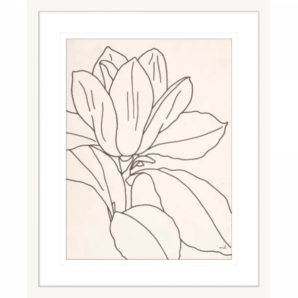 'Magnolia' Line Drawing 02 | White Framed Artwork
