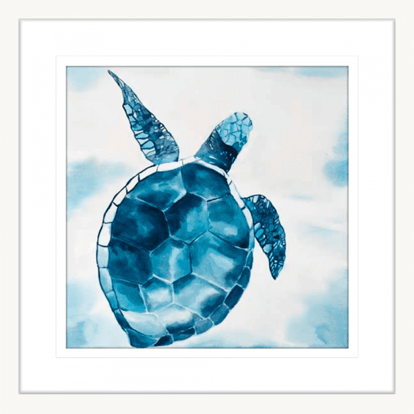 Swimming Turtle 02 | White Framed Artwork