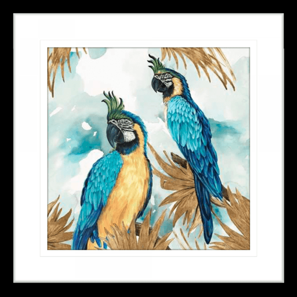 Golden Parrots | Black Framed Artwork