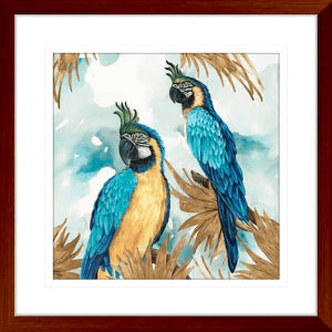 Golden Parrots | Teak Framed Artwork