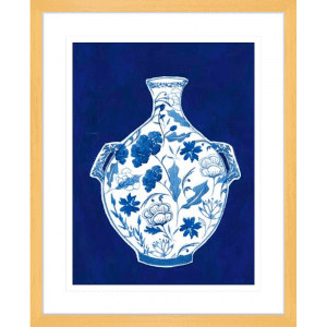 Indigo Porcelain Vase 01 | Oak Framed Artwork