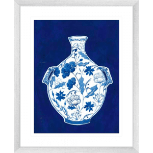 Indigo Porcelain Vase 01 | Silver Framed Artwork