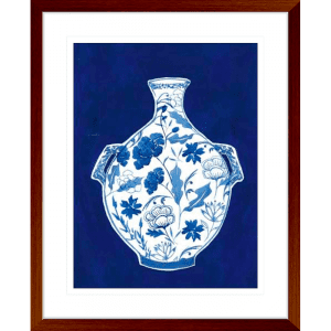 Indigo Porcelain Vase 01 | Teak Framed Artwork