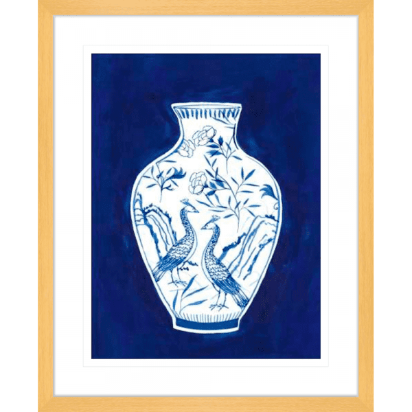 Indigo Porcelain Vase 02 | Oak Framed Artwork