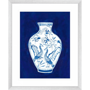 Indigo Porcelain Vase 02 | Silver Framed Artwork