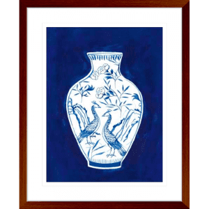 Indigo Porcelain Vase 02 | Teak Framed Artwork