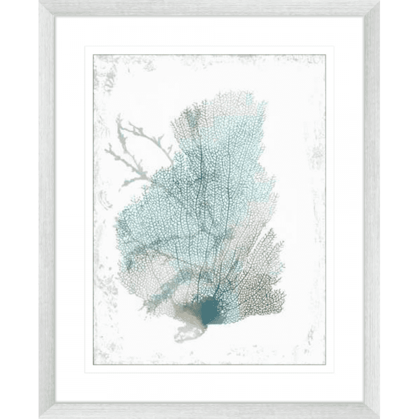 Teal Delicate Coral 02 | Silver Framed Artwork