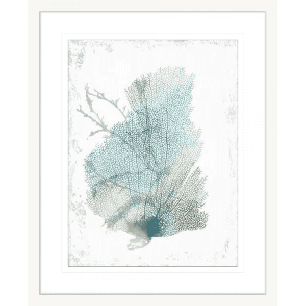 Teal Delicate Coral 02 | White Framed Artwork