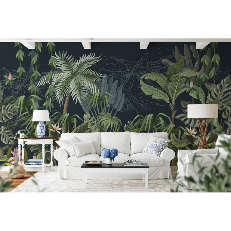 Dark Jungle Wallpaper Mural Mint Art Co
