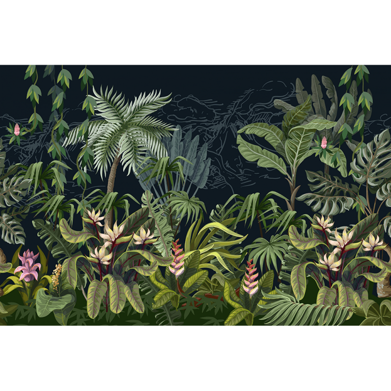 Dark Jungle Wallpaper Mural Mint Art Co