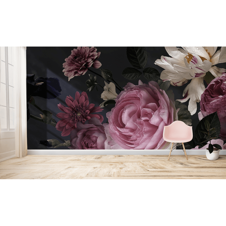 Dark Floral Wallpaper Mural Mint Art Co